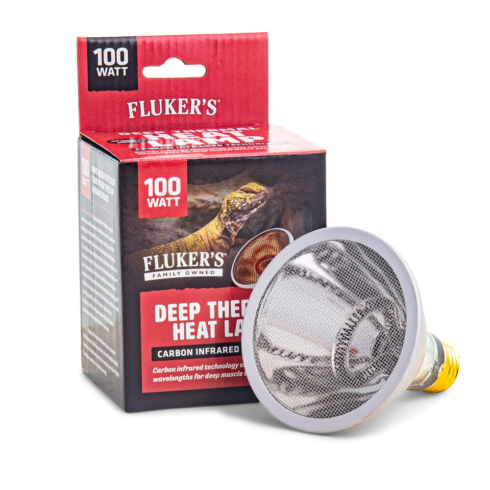 Fluker's Deep Thermal Heat Lamp over a basking spot provides infrared warmth for relaxed basking.