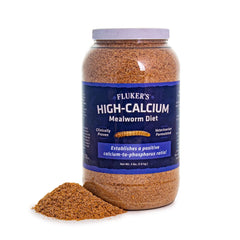 Fluker's High Calcium Mealworm Diet packaging front for gut-loading use