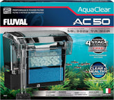 Fluval 50 Power Filter front view demonstrates compact design for quiet filtration