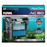 Fluval AC50 filter front view demonstrating compact design for efficient tank filtration.