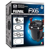 Fluval FX6 service kit parts closeup, highlighting gasket replacements for reliable filtration maintenance.