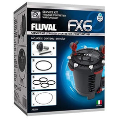 Fluval FX6 service kit parts closeup, highlighting gasket replacements for reliable filtration maintenance.