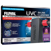 Fluval In Line UVC Clarifier installation closeup, compact inline design for easy setup.
