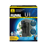 Fluval U1 underwater filter front view, compact three-stage filtration for small tanks.