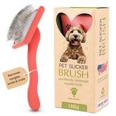 Flying Pawfect slicker brush coral close-up with gentle pins for detangling.