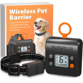FLYSPEAR wireless barrier transmitter shown for compact indoor setup and easy relocation.