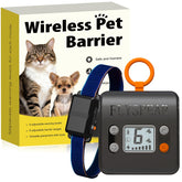FlySPEAR wireless barrier collar on a cat enabling safe area training.