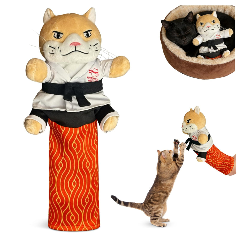 Fmnung karate kitty puppet with forearm sleeve for safer interactive play.