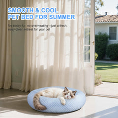 Foamio round pet bed in egg tart design offers a cozy resting spot.