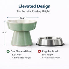 FOCPB raised tilted bowl emphasizes ergonomic feeding position for comfortable mealtimes.