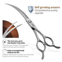 FOGOSP VG10 steel curved dog scissors deliver durable edge for efficient grooming.