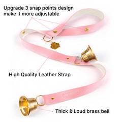 FOLKSMATE pink leather dog door bell with solid brass bells for clear signals