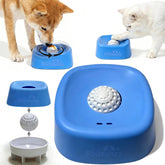 Foosunzy slow feeder bowl with rolling ball for liquids, blue, engages pets and slows pacing.