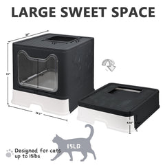 Fophop cat litter box front-entry top-exit design supports easy entry and controlled exit.