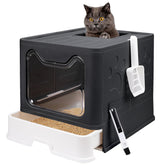 Fophop foldable cat litter box with lid in black, ideal for space-saving storage.