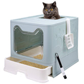 Fophop foldable cat litter box with lid for easy transport and storage.