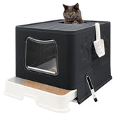 fophop XL Foldable Cat Litter Box lid front angle showing spacious interior for easy entry