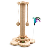 FOR-HI cat scratching post in natural wood design for indoor use and decor.