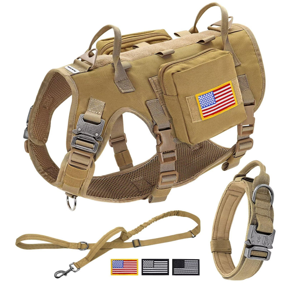Forestpaw tactical dog harness front view shows no-pull design for large dogs.