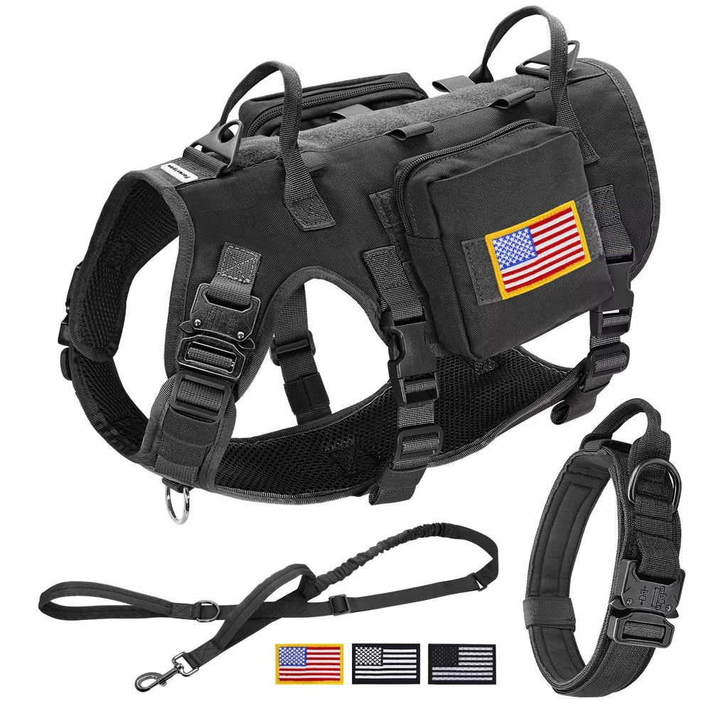 Forestpaw tactical harness large dog front view shows front D-ring control for safer walking.