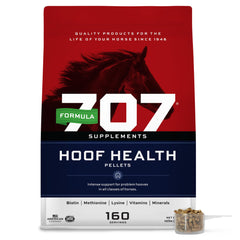 Formula 707 Hoof Health pellets in bag promote hoof growth.
