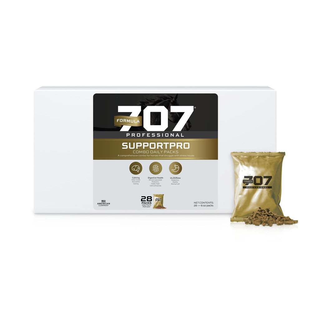 Formula 707 Support Pro box with convenient daily packs for horses, calming support