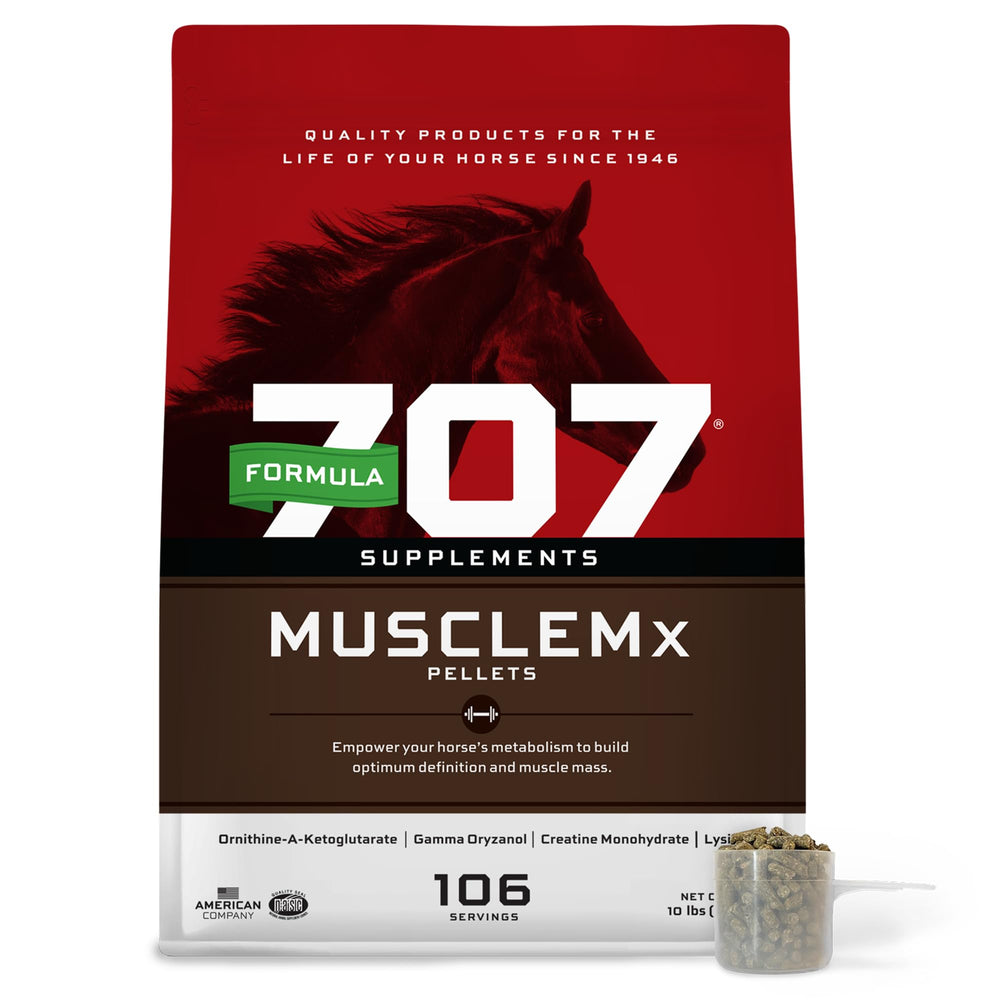 Formula 707 MuscleMx equine bag displaying conditioning support for horses.
