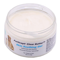 Forticept Clear Butter on a dog's hot spot, showing soothing gel application