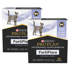 FortiFlora cat probiotic powder in a tub supports digestive balance.