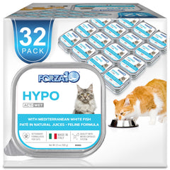 Forza10 cat wet food salmon pack shows 32 cans for easy daily feeding.