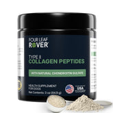 Four Leaf Rover collagen for dogs bottle on counter supports joint health