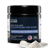 Four Leaf Rover colostrum dog tub for daily gut and immune support.
