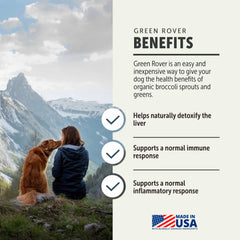 Four Leaf Rover Green Rover pour demonstrates daily greens for balanced canine nutrition.