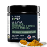 Four Leaf Rover Hip & Joint bottle-front shows vet-formulated mobility support for dogs.
