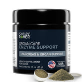 Four Leaf Rover Organ Care bottle highlighting digestive enzymes for dogs' digestion