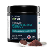 Four Leaf Rover Red Rover bottle front showing organic berry blend for urinary support.