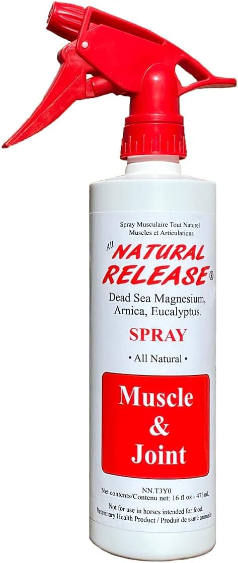 Four Oaks Farm Natural Release Muscle Spray 8oz bottle for quick horse relief