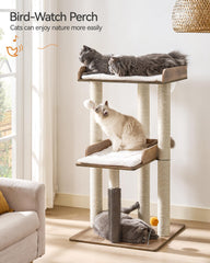 FourFurPets cat tree with three long scratching posts for active clawing and climbing