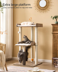 FourFurPets cat tree includes a self-groomer for gentle massage and shedding control