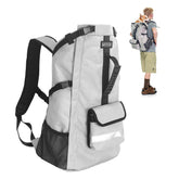 FoxFocus medium dog backpack carrier, front view, secure fit for mid-sized dogs on hikes.