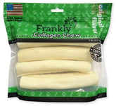 Frankly beef collagen roll paw-chew close-up shows durable texture for strong jaws.