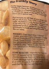 Frankly Cheddar Cheese Beefy Puffs ingredients label highlights USA-made quality