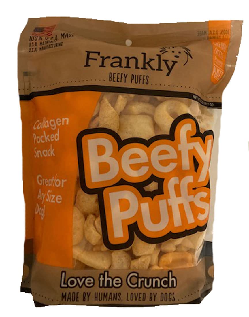 Frankly Cheddar Cheese Beefy Puffs bag front, easy training rewards