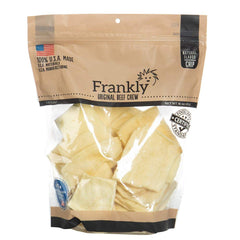 Frankly Natural Beef Chips pack for dogs; supports dental care and long-lasting chewing.
