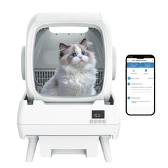 FRCFRC automatic cat litter box in living room promotes quiet multi-cat use.