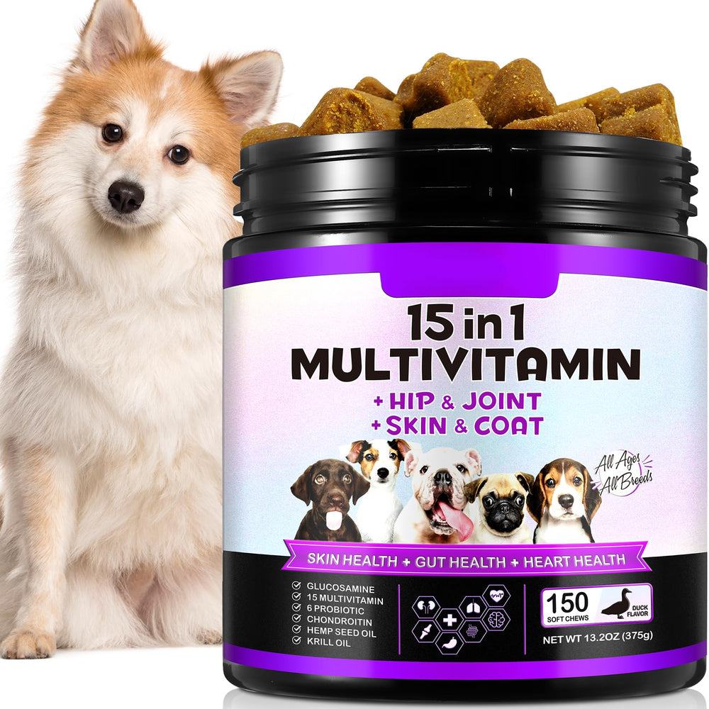 FRDUGA 15-in-1 duck-flavor dog multivitamin bottle boosts daily wellness