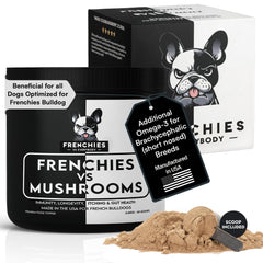 Frenchies vs Everybody turkey tail dog supplement bottle for easy daily dosing and immune support