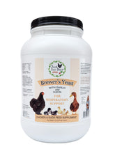 Fresh Eggs Daily brewers yeast garlic bottle demonstrates niacin support for poultry.