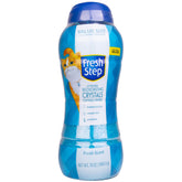 Fresh Step cat litter crystals deodorizer container shows easy dosing for odor control.