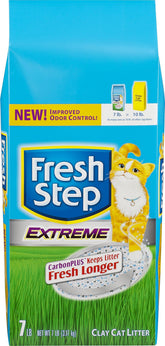 Fresh Step scented non-clumping clay cat litter 7 lb bag with long-lasting odor control.